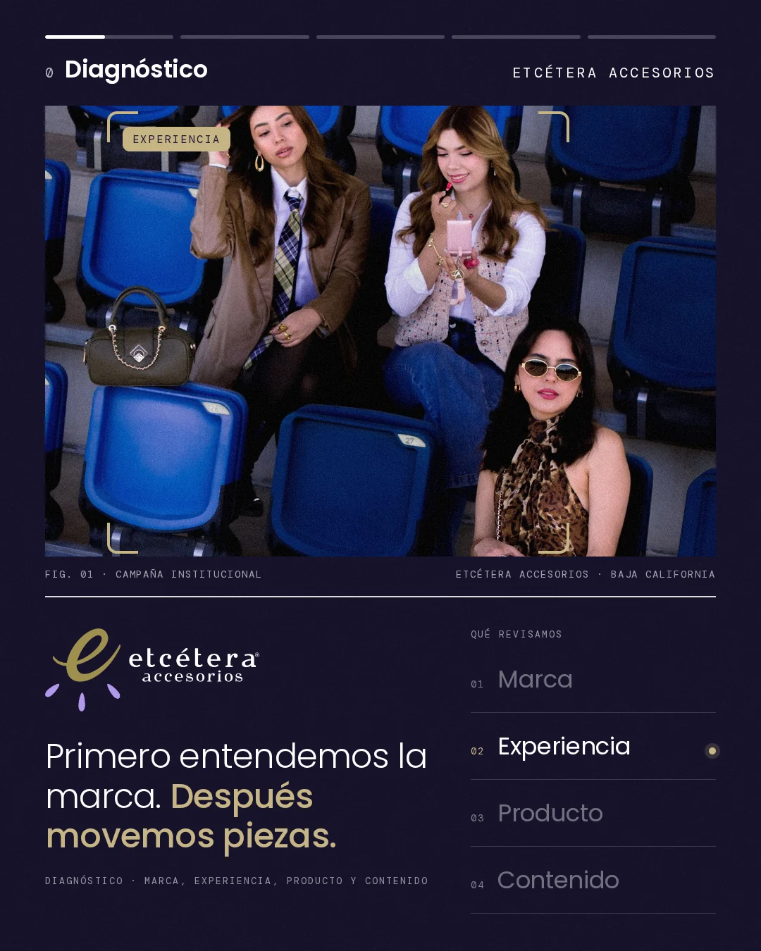 Caso Etcétera Accesorios: diagnóstico de marca, estrategia digital integral, planeación mensual, trimestral y anual, acompañamiento y tablero de medición.
